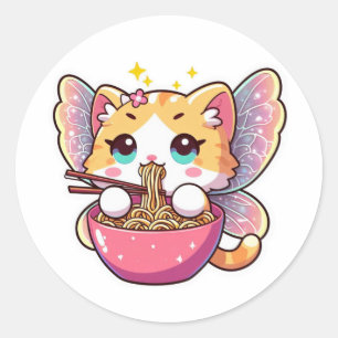 可愛い食べおとぎ猫ラーメン ラウンドシール