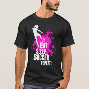 可愛い食べスリープサッカーのリピート女子FtbolプレーヤーG Tシャツ