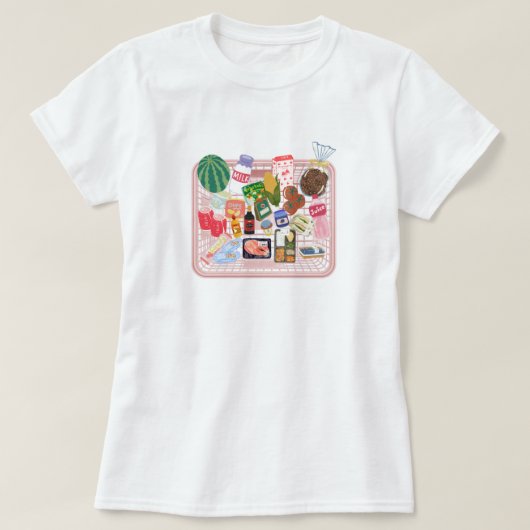 可愛い食料品バスケットの美学Tシャツ | あったか食 Tシャツ (デザイン正面)