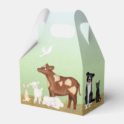 可愛い飼育動物の赤ちゃんシャワー切り妻用箱 フェイバーボックス (正面サイド)