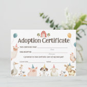 可愛い飼育動物パーティー養子証明書カード 招待状 (スタンド正面)