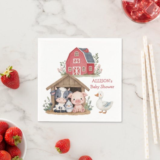 可愛い飼育動物豚カウベイビーシャワー スタンダードカクテルナプキン (インサイチュ)