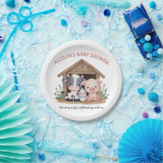 可愛い飼育動物豚カウベイビーシャワー ペーパープレート (パーティー)