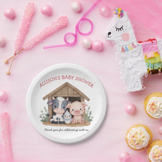 可愛い飼育動物豚カウベイビーシャワー ペーパープレート (パーティー)