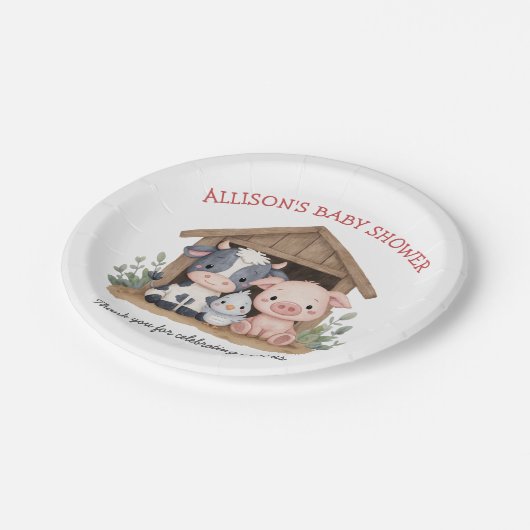 可愛い飼育動物豚カウベイビーシャワー ペーパープレート (アングル)