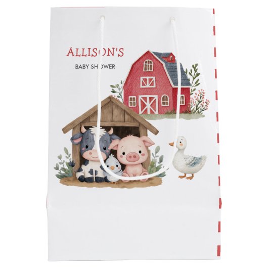 可愛い飼育動物豚カウベイビーシャワー ミディアムペーパーバッグ (裏面)