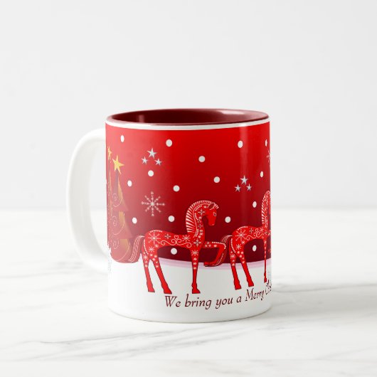 可愛い馬とクリスマスマグカスタムと文字 ツートーンマグカップ (正面左)