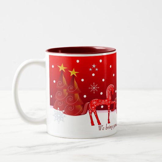可愛い馬とクリスマスマグカスタムと文字 ツートーンマグカップ (左)