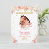 可愛い馬と花の誕生日招待状  招待状 (スタンド正面)