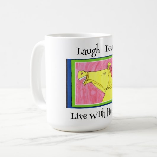 可愛い馬のアートワークと詩のマグカップ。 コーヒーマグカップ (正面左)