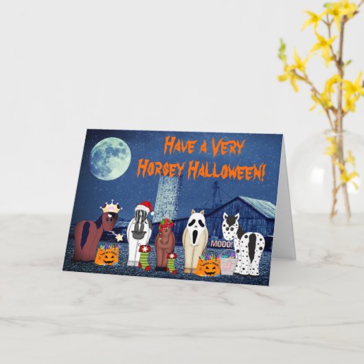 可愛い馬のコスチューム馬ハロウィーン馬 カード (黄色い花)