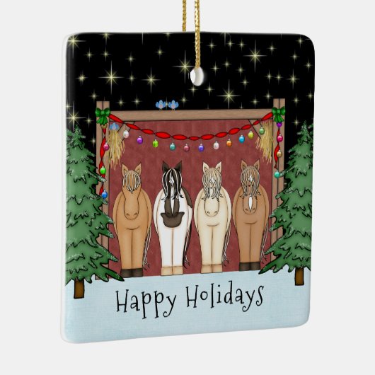 可愛い馬の群れパーソナライズされた馬クリスマスC セラミックオーナメント (右)