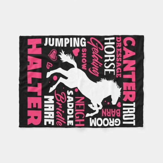 可愛い馬好きおもしろいガール乗馬 フリースブランケット (正面(横))