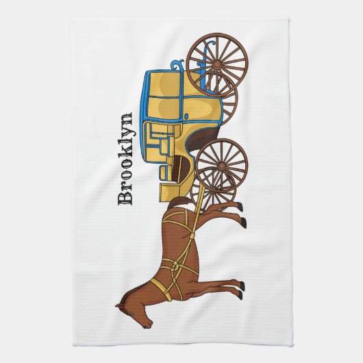 可愛い馬王室の車イラストレーション キッチンタオル (縦)