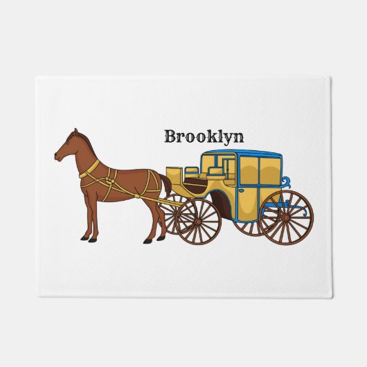 可愛い馬王室の車イラストレーション ドアマット (正面)