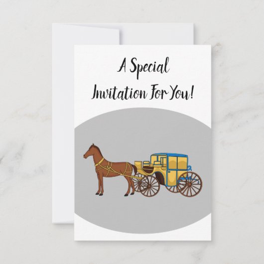 可愛い馬王室の車イラストレーション 招待状 (裏面)