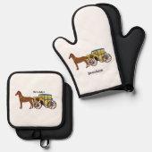 可愛い馬王室の車イラストレーション 鍋つかみ&鍋敷きセット (正面/裏面)