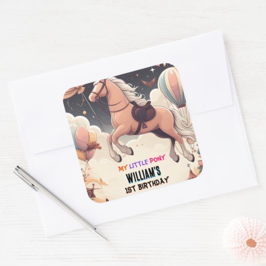 可愛い馬私の小さなポニー最初の1歳の誕生日 スクエアシール (封筒)