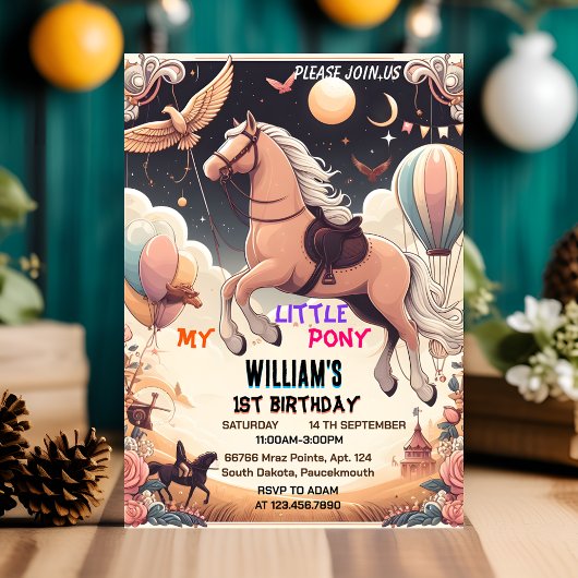 可愛い馬私の小さなポニー最初の1歳の誕生日 招待状