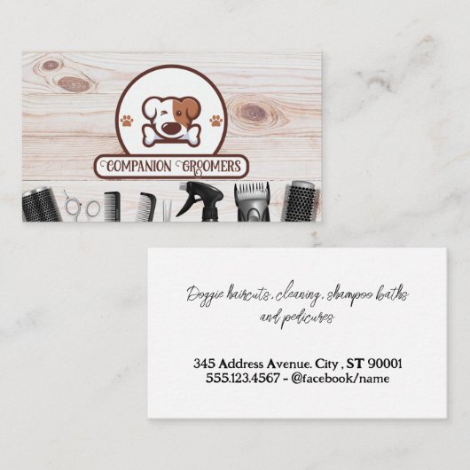 可愛い骨の付いた犬 |木材 |グルーミングツール 名刺 (正面/裏面)