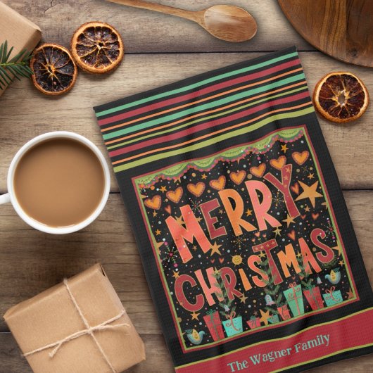 可愛い髭お洒落がパーソナライズされた楽しいクリスマス キッチンタオル