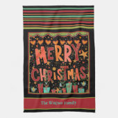 可愛い髭お洒落がパーソナライズされた楽しいクリスマス キッチンタオル (縦)