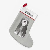 可愛い髭コリーカートゥーンキャンドゴベアディカスタムペット スモールクリスマスストッキング (正面 (吊り時))