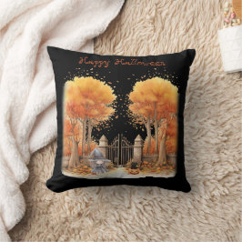 可愛い魔女と猫ゲイト外ハロウィン クッション