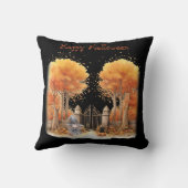 可愛い魔女と猫ゲイト外ハロウィン クッション (裏面)