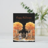 可愛い魔女と猫ゲイト外ハロウィン ポストカード (スタンド正面)