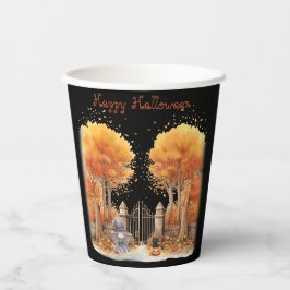 可愛い魔女と猫ゲイト外ハロウィン 紙コップ