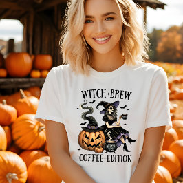 可愛い魔女の淹れコーヒー版ハロウィーンTシャツ Tシャツ