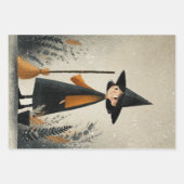 可愛い魔女の焼けオレンジ&ブラックハロウィーン ラッピングペーパーシート (正面)