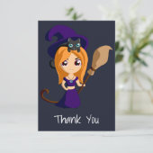 可愛い魔女インパープルハットハローウィンパーティありがとう サンキューカード (スタンド正面)