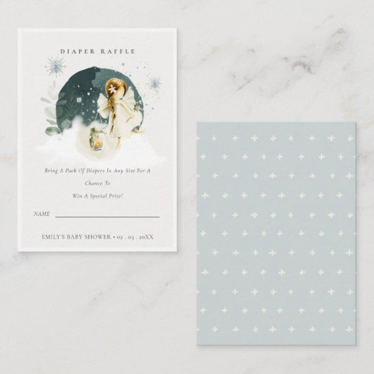 可愛い魔法のおとぎオムツラッフルベビーシャワー エンクロージャーカード (正面/裏面)