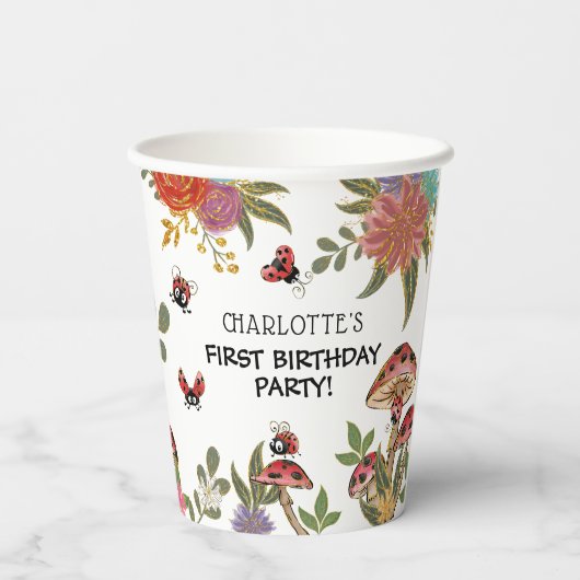 可愛い魔法のラディバグ女の子の誕生日パーティー 紙コップ (裏面)