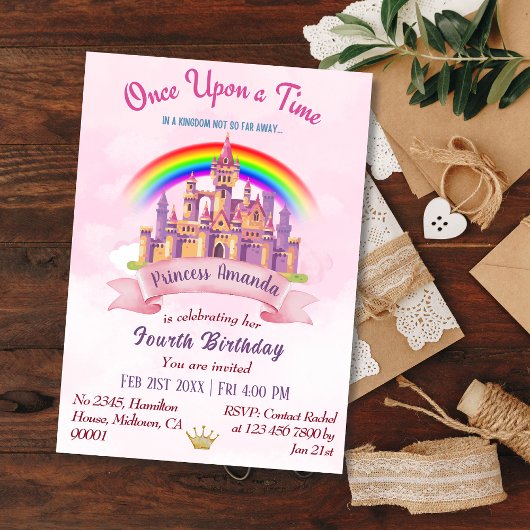 可愛い魔法の城虹の王女4歳の誕生日 招待状