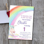可愛い魔法モダンのユニコーン虹の第1の誕生日 招待状