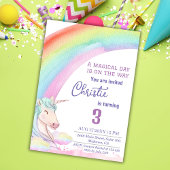 可愛い魔法モダンのユニコーン虹の第3の誕生日 招待状