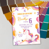 可愛い魔法モダンのユニコーン虹6歳の誕生日 招待状