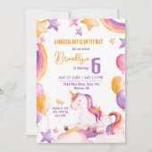 可愛い魔法モダンのユニコーン虹6歳の誕生日 招待状 (正面)