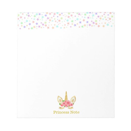 可愛い魔法数々のユニコーン&カラースター ノートパッド (正面)