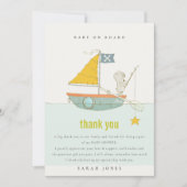 可愛い魚釣りテディベアースターセーリングボートベビーシャワー サンキューカード (正面)