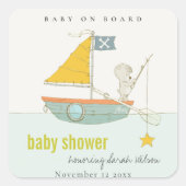可愛い魚釣りテディベアースターセーリングボートベビーシャワー スクエアシール (正面)