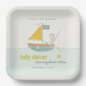 可愛い魚釣りテディベアースターセーリングボートベビーシャワー ペーパープレート (正面)