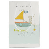 可愛い魚釣りテディベアースターセーリングボートベビーシャワー ミディアムペーパーバッグ (正面)