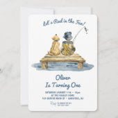 可愛い魚釣りボーイ1歳の誕生日 招待状 (正面)