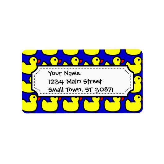 可愛い鮮やかな黄色のゴムダッキー(アヒルちゃん)模様(青) ラベル (正面)