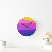 可愛い鮮やかカラフルデザインブルーピンクイエロー ラウンド壁時計 (ホーム)