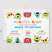可愛い鮮やかリトルモンスターズ少年1歳の誕生日 招待状 (正面)